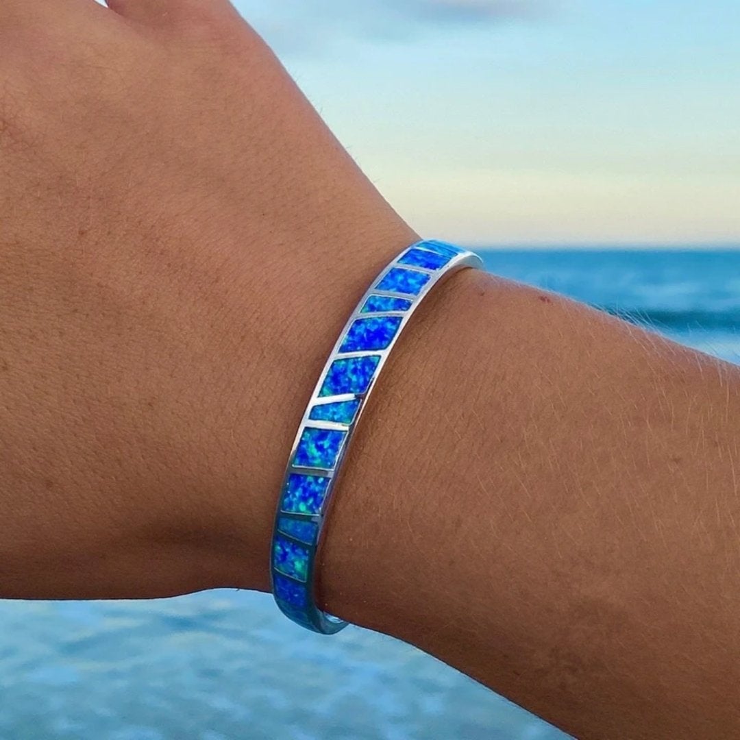 Brazalete de Ópalo Azul y Plata