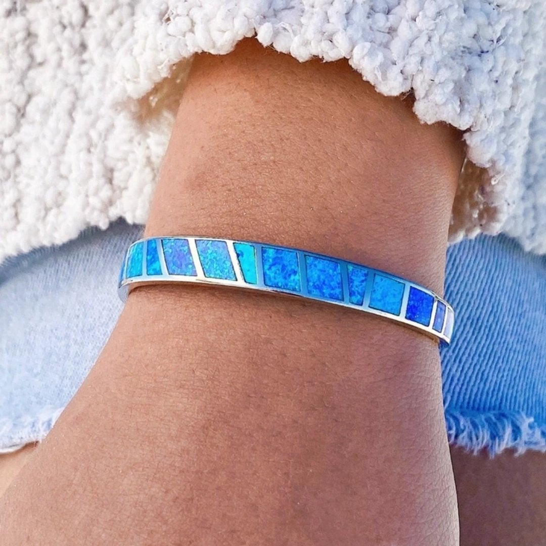 Brazalete de Ópalo Azul y Plata