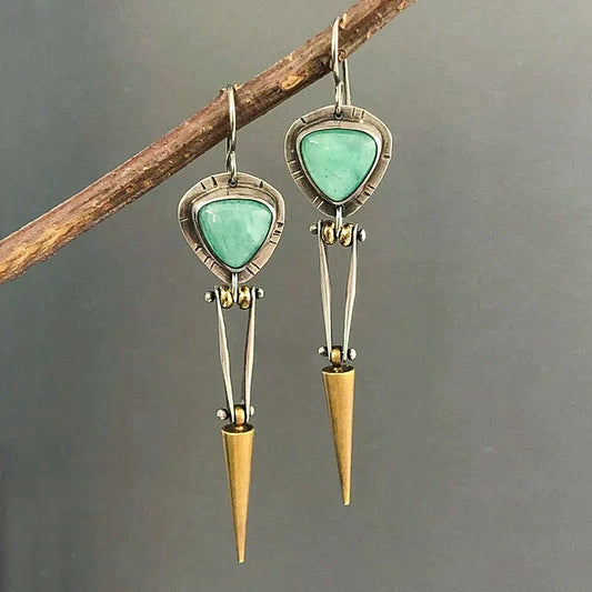 Aretes Boho Étnicos de Resina Verde