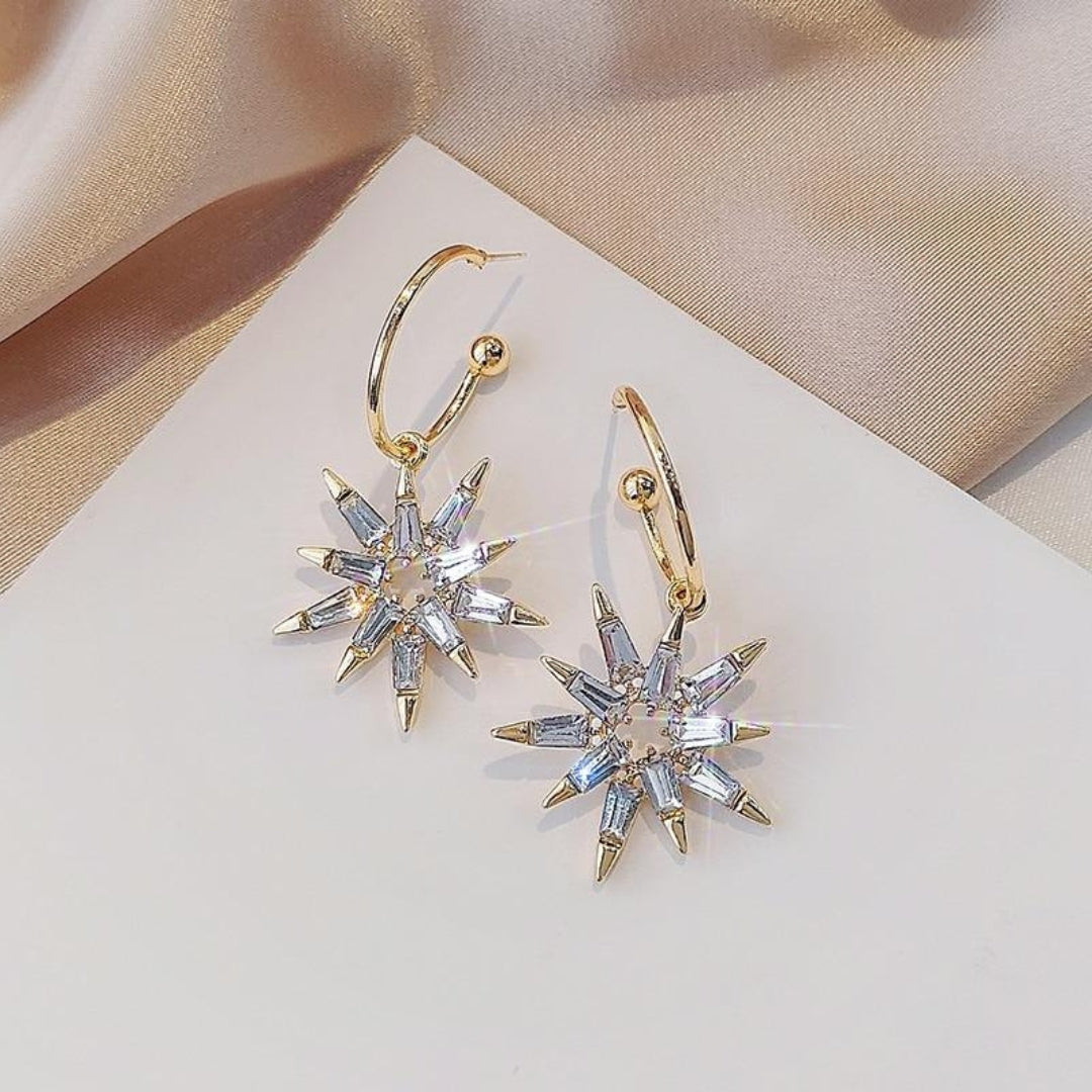 Aretes Cristal Estrellados Dorados