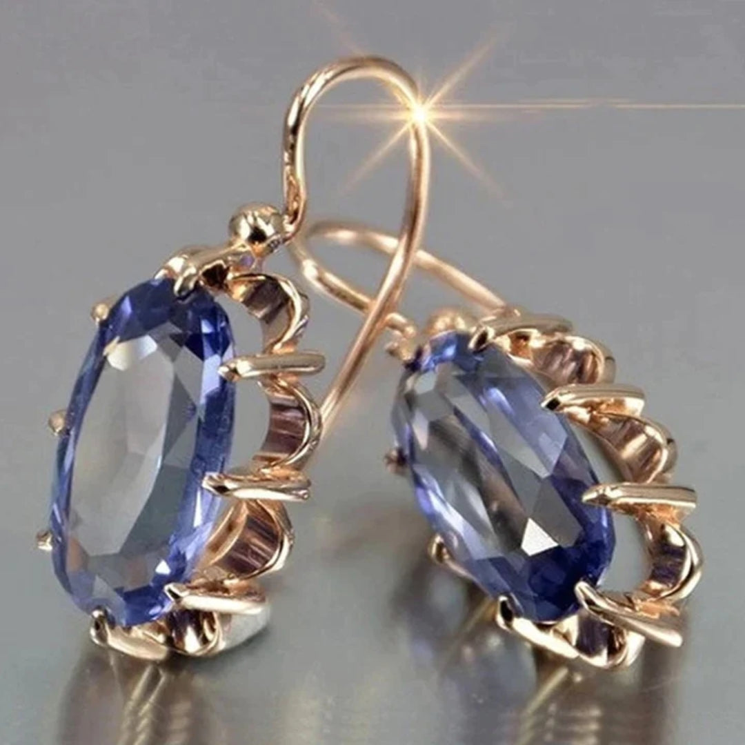 Aretes Cristal Azul Vintage Dorados