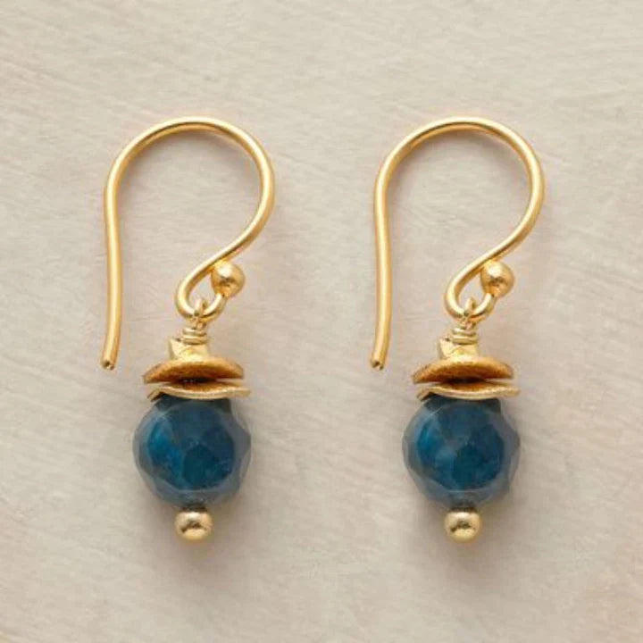 Aretes Gota Azul Vintage en Oro