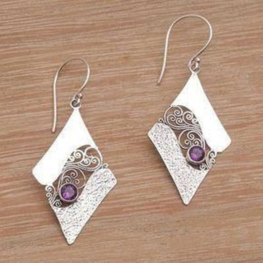 Aretes Cristal Morado Vintage en Plata