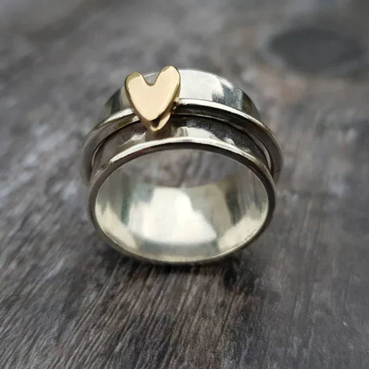 Anillo Vintage de Plata Corazón de Oro