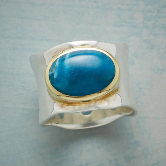 Anillo Piedra Azul Ovalada Vintage en Plata