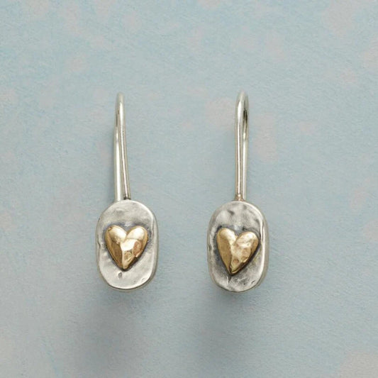 Aretes Corazones Dorados en Plata Vintage