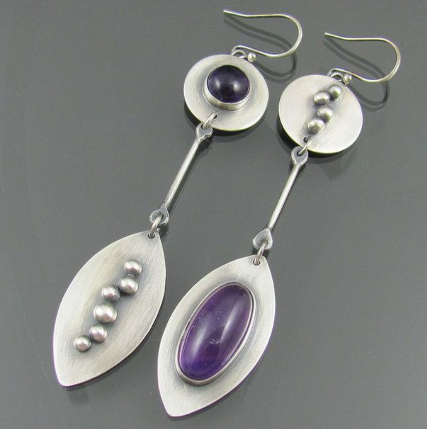 Aretes Vintage con Piedra Morada en Plata