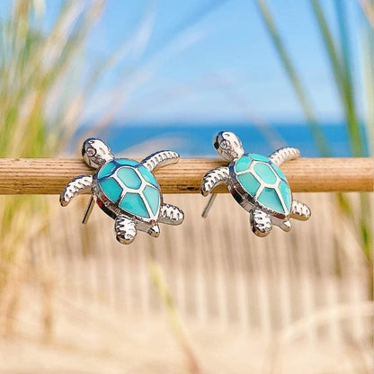 Aretes Tortuga Marina en Ópalo y Plata