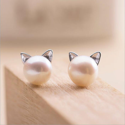 Aretes Gatitos con Perlitas Cultivadas y Plata