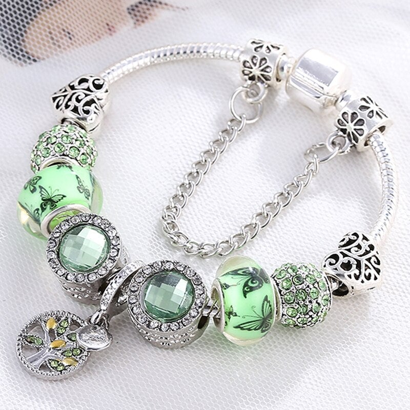 Pulsera en Plata y Cristal Verde