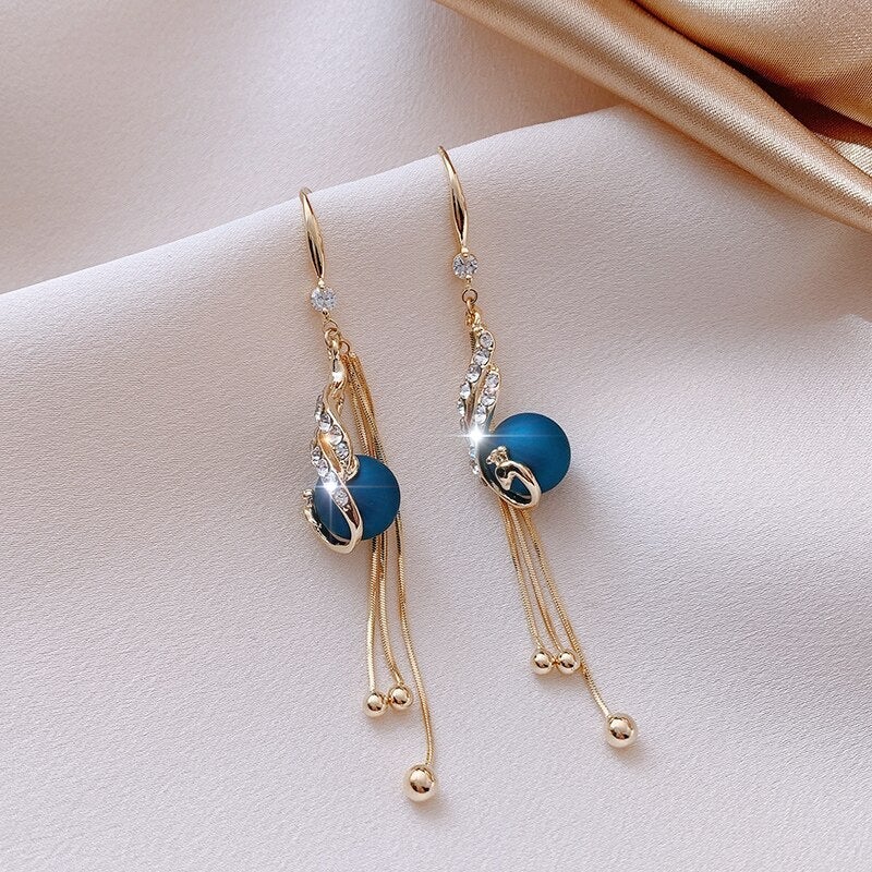 Aretes Festivos con Perlas Azules