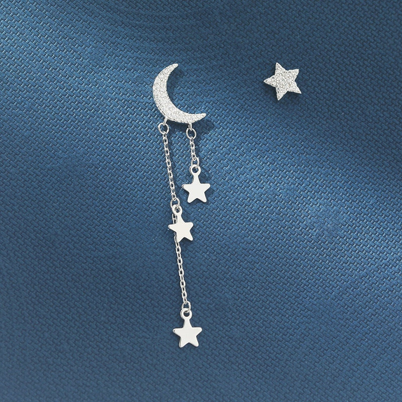 Aretes Luna y Estrellas en Plata 925