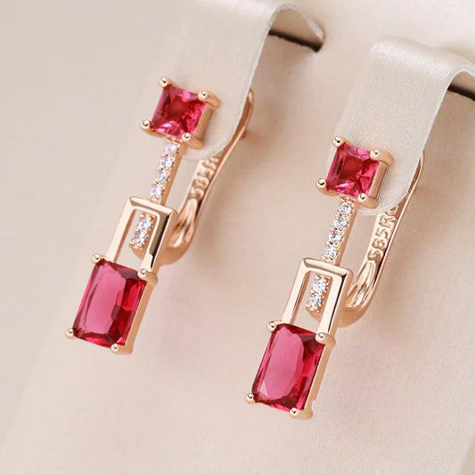 Aretes Elegantes Cúbicos con Cristal Rojo