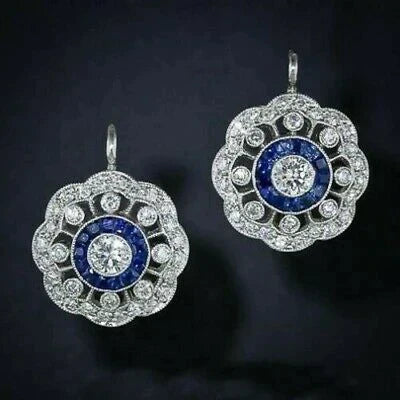 Aretes Mandala con Circonitas Azules Vintage