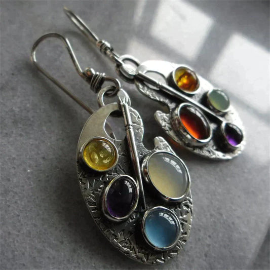 Aretes Colgantes Piedra Multicolor