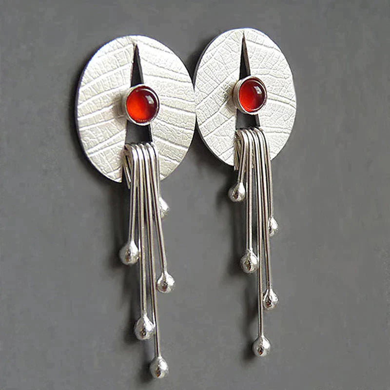 Aretes Colgantes Huecos de Piedra Roja