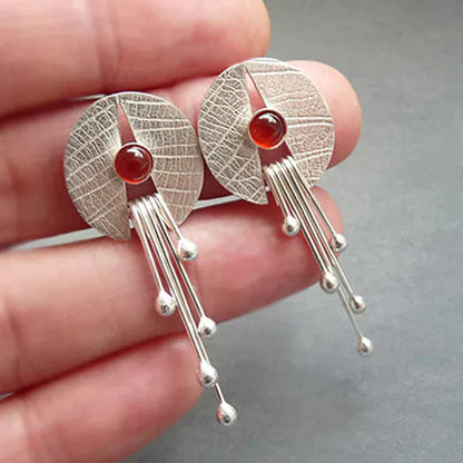 Aretes Colgantes Huecos de Piedra Roja