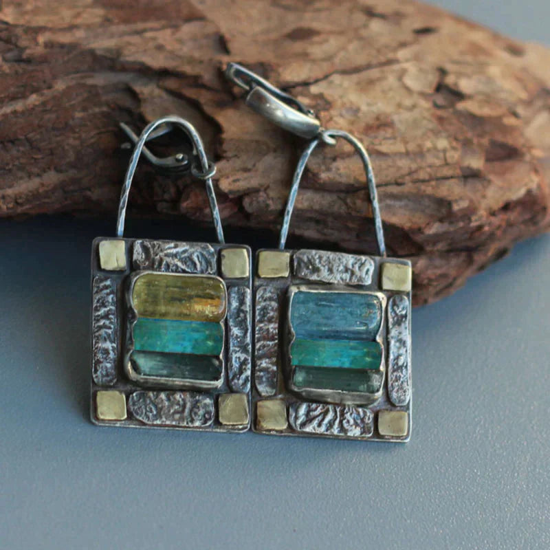 Aretes Cristal Verde Azul