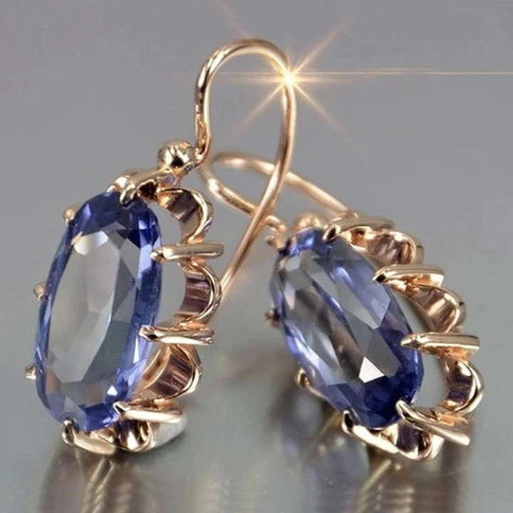 Aretes de Cristal Azul Dorados