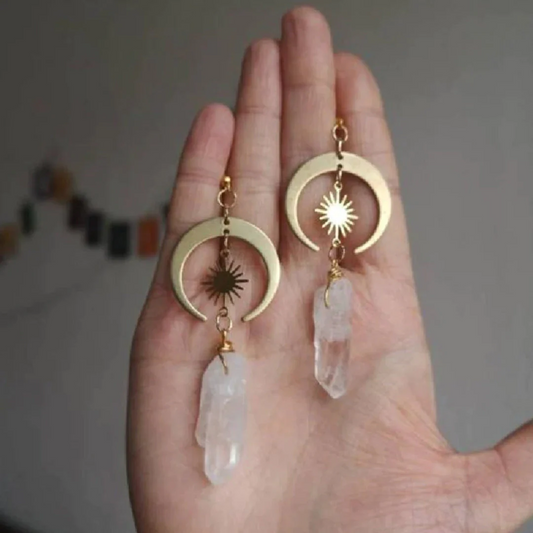 Aretes Vintage de Cuarzo Lunar en Oro