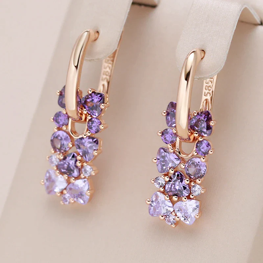 Aretes Elegantes con Circonitas Moradas en Oro