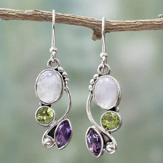 Aretes de Cristales con Piedra Lunar Vintage