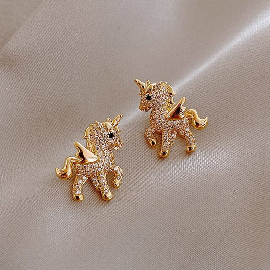 Aretes de Unicornio Brillantes en Oro