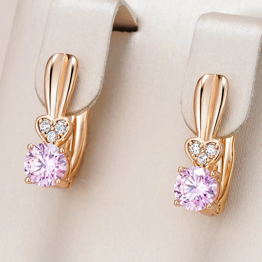 Aretes Elegantes Corazón con Circonio Rosa