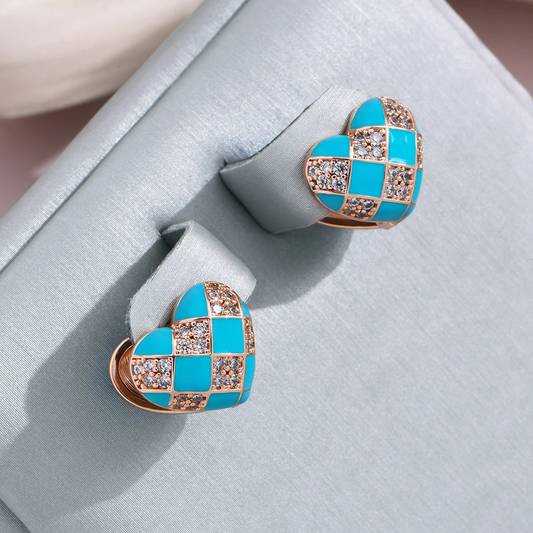 Aretes Elegantes Corazón de Esmalte Azul