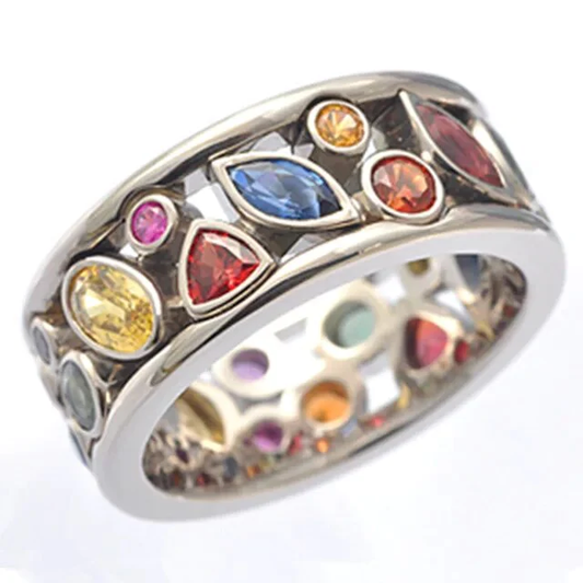 Anillo Cristales Multicolor Incrustados Vintage