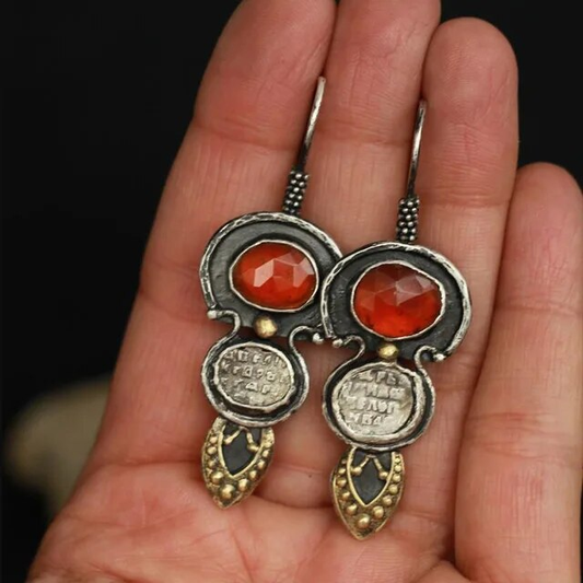 Aretes Vintage Rojos en Plata