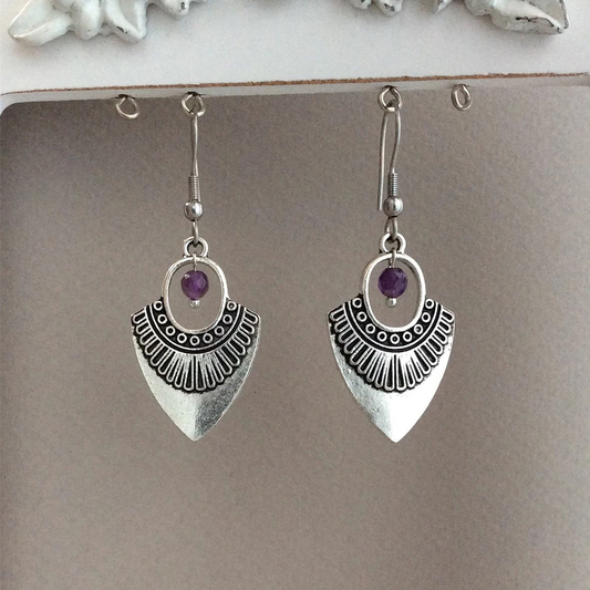 Aretes Vintage Cristal Morado en Plata