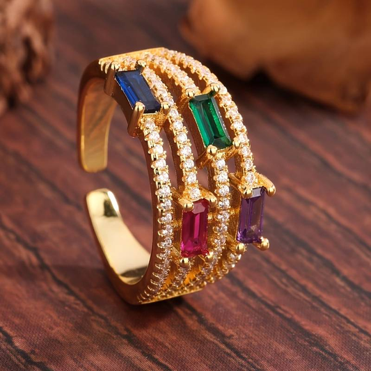 Anillo Vintage de Oro y Cristales de Colores