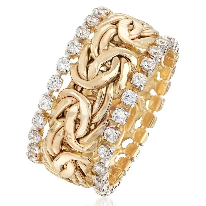 Anillo Trenzado Dorado con Circonitas Vintage