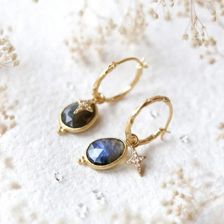 Aretes Cristal Azul Dorados Vintage