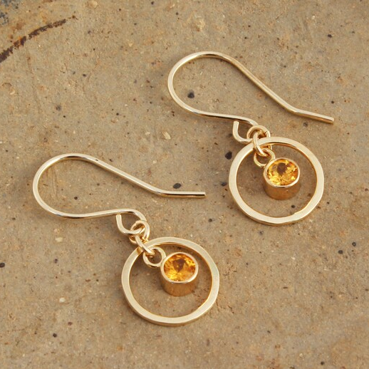 Aretes Vintage Cristal Naranja en Oro