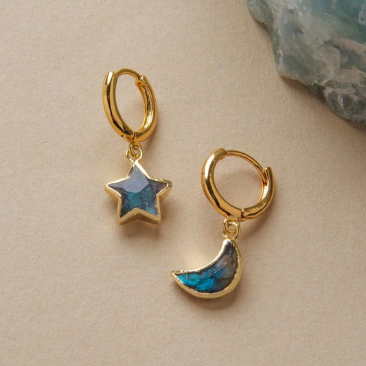 Aretes Cósmicos Azules en Oro Vintage