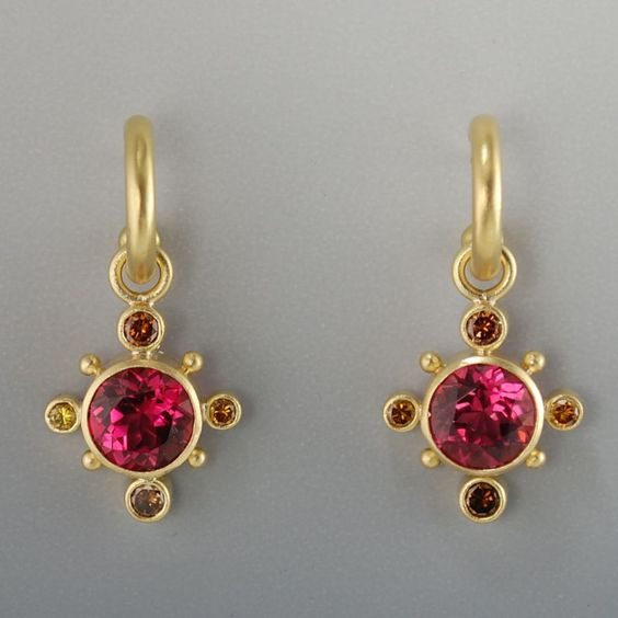 Aretes Cristales Incrustados Rojos en Oro Vintage