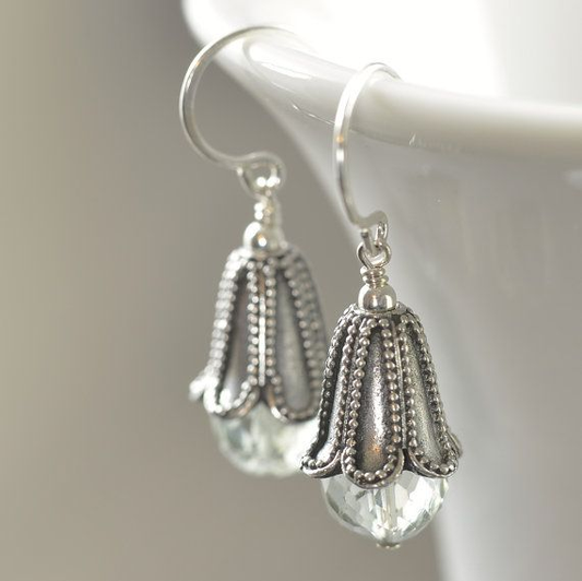 Aretes Cristal Linterna en Plata Vintage