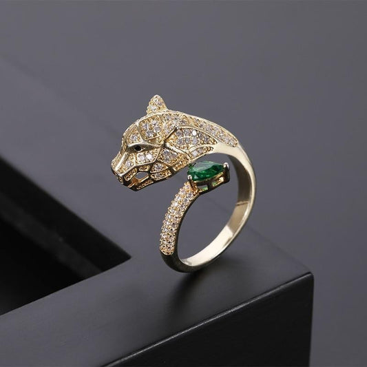 Anillo Ajustable de Leopardo con Acabado de Circonitas